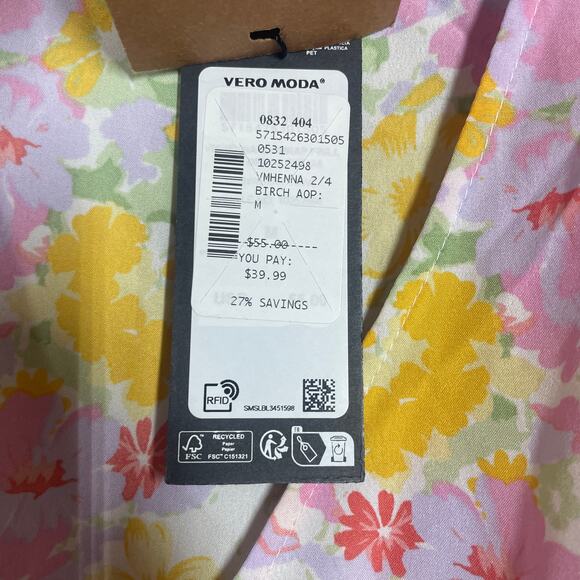 Vero Moda Medium Henna Wrap Frill Mini Dress Birch Pink Floral Tie Waist V Neck - Picture 9 of 10